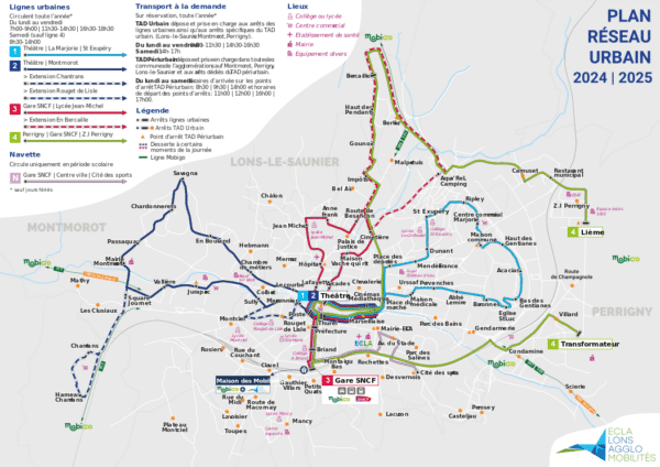 Plan du réseau de bus urbain à Lons-le-Saunier (Jura)